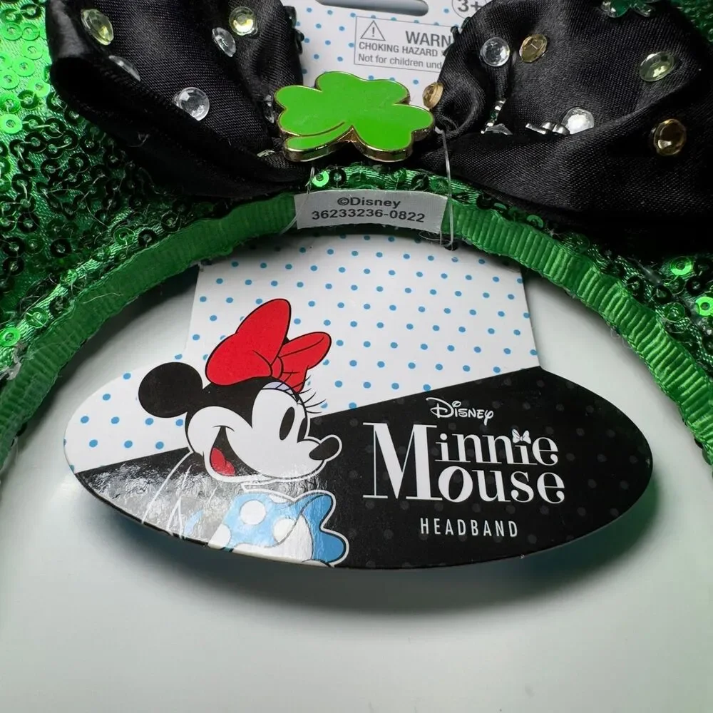 Disney Minnie Mouse Headband Ears Green St. Patrick’s Sequin Lucky Costume NWT